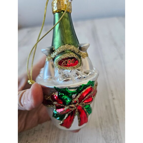 Glass 2000 Champagne bottle ornament ice celebration Xmas tree - Picture 5 of 7